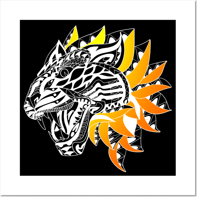 white tiger in flames ecopop Wall Art by jorge_lebeau